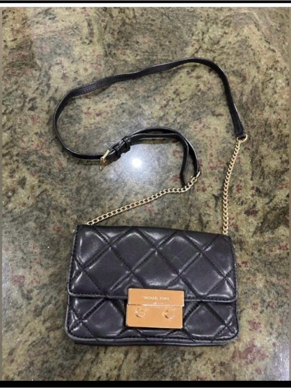 Michael Kors Black Quilted Leather Crossbody Bag with Gold Hardware
